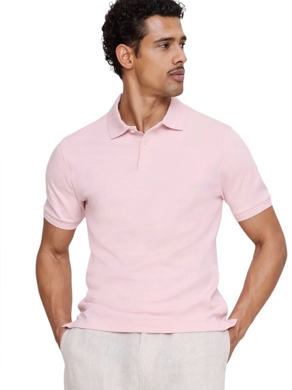 NEW Banana Republic Pink Luxe Touch Performance Slim Fit Short Sleeve Polo Shirt